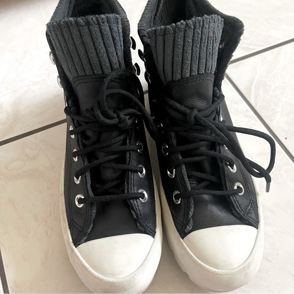 Convers All Start Chuck Taylor Black Leather Platform Boots Gore Tex Size 6.5 - Picture 7 of 13